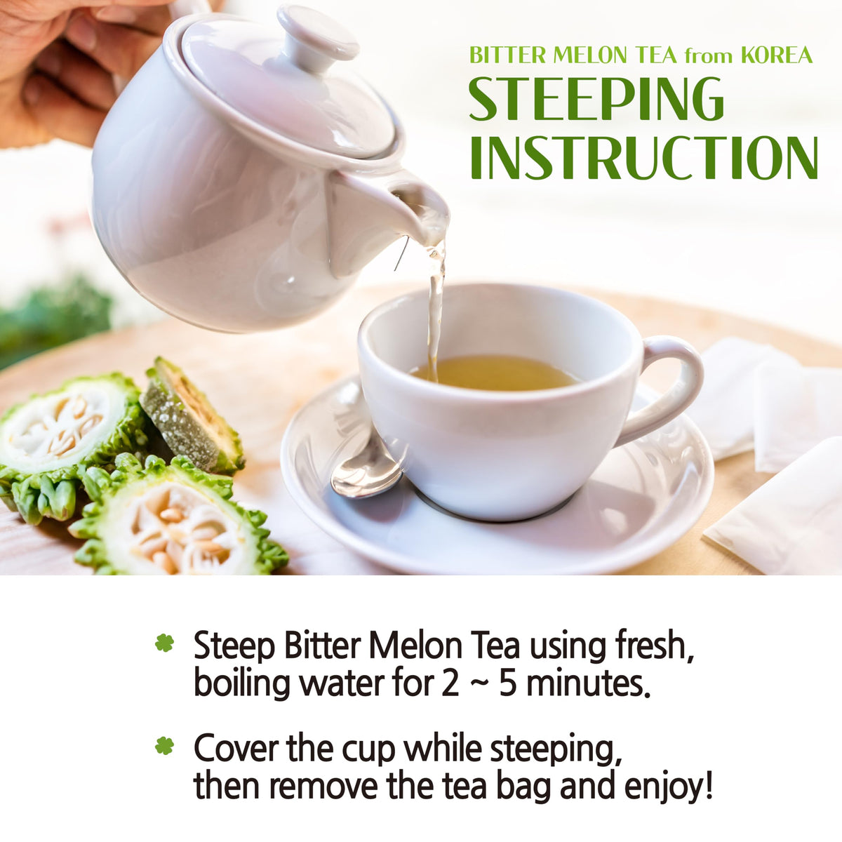 JaAeIn Bitter Melon Tea being poured into a cup for comfort