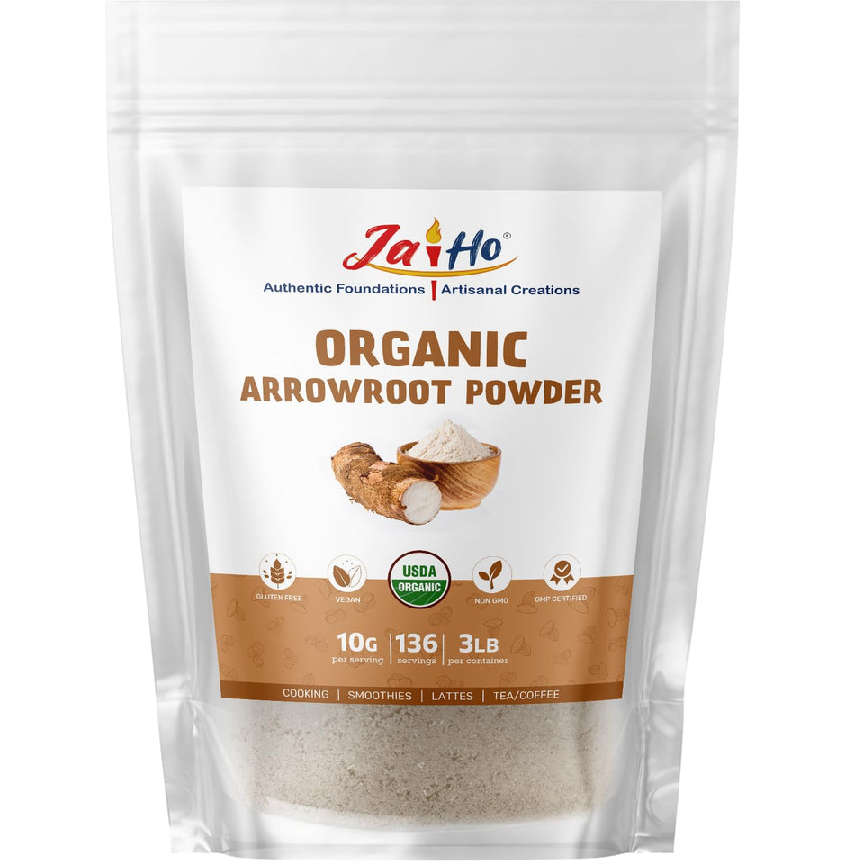 Jai Ho arrowroot powder packaging sealed to preserve freshness