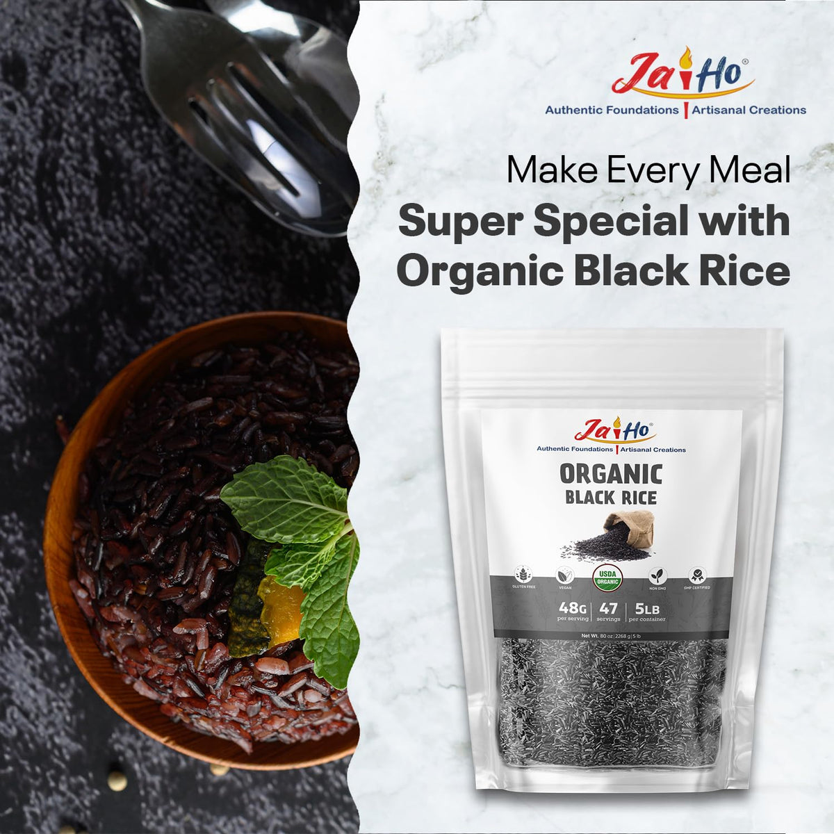 Jai Ho Black Rice curry dish with vibrant vegetables
