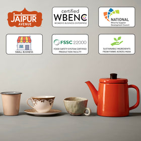 Jaipur Avenue Cardamom Chai Tea Mix packaging underscores gluten-free formulation.