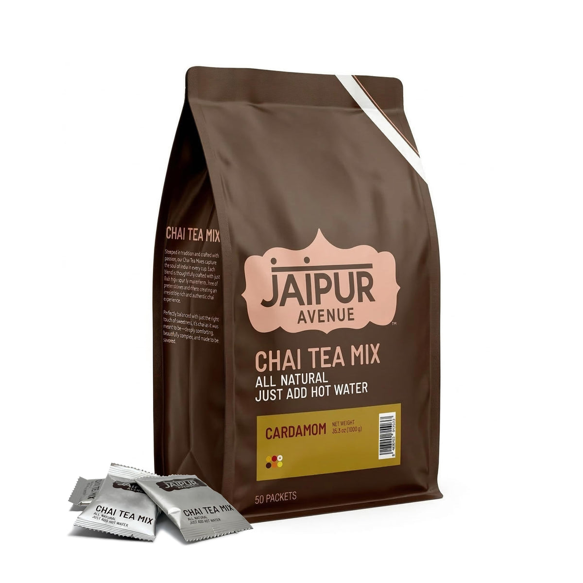 Jaipur Avenue Cardamom Chai Tea Pack in premium gluten-free blend for cozy mornings