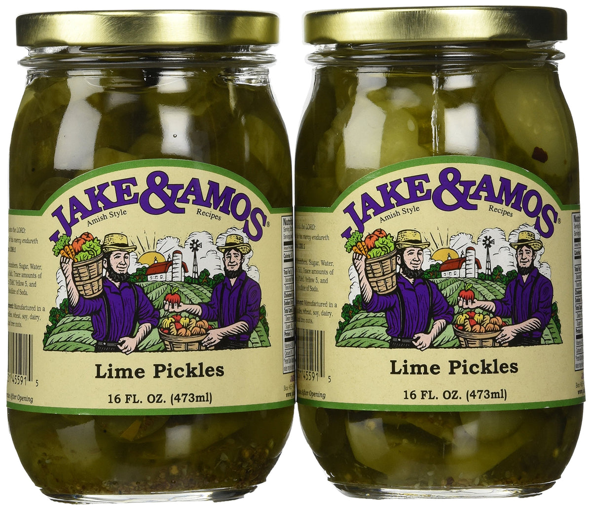 Jake & Amos lime pickles front view; tangy citrus bite enhances sandwiches