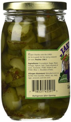 Jake & Amos lime pickles serving plate; excellent topping for burgers and tacos