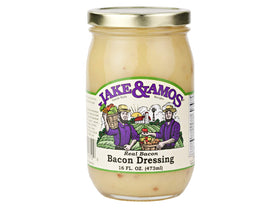 Jake & Amos real bacon dressing closeup showing bacon bits for rich flavor.