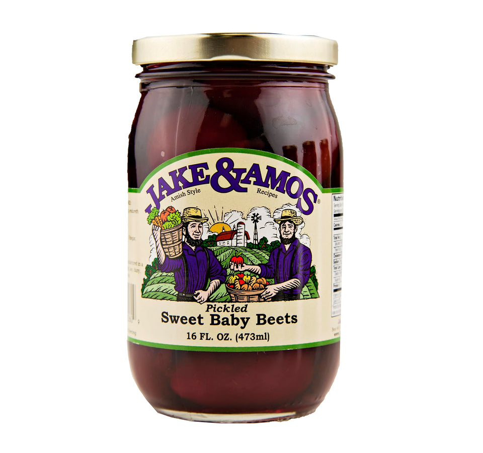 Jake & Amos pickled beets in a jar, a flavorful convenient snack.