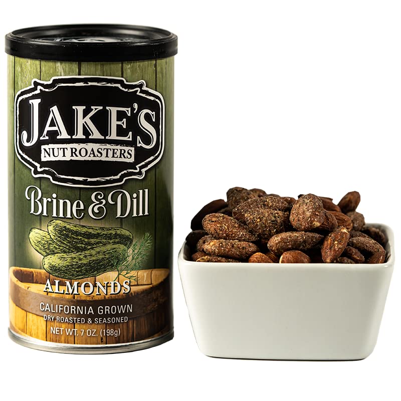 Close-up of Brine & Dill coating reveals crunchy, seasoned almonds