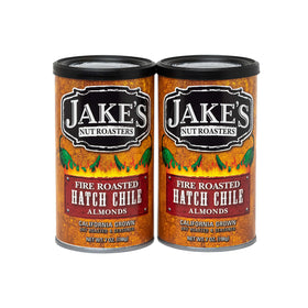 Jake's Nut Roasters fire roasted Hatch Chile almonds in a two-pack, bold flavor for snacking.