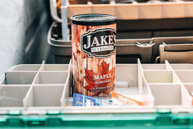 Jake's Nut Roasters Sweet Maple Almonds 2-pack close-up shows caramel-toffee sweetness enhancing snack appeal.