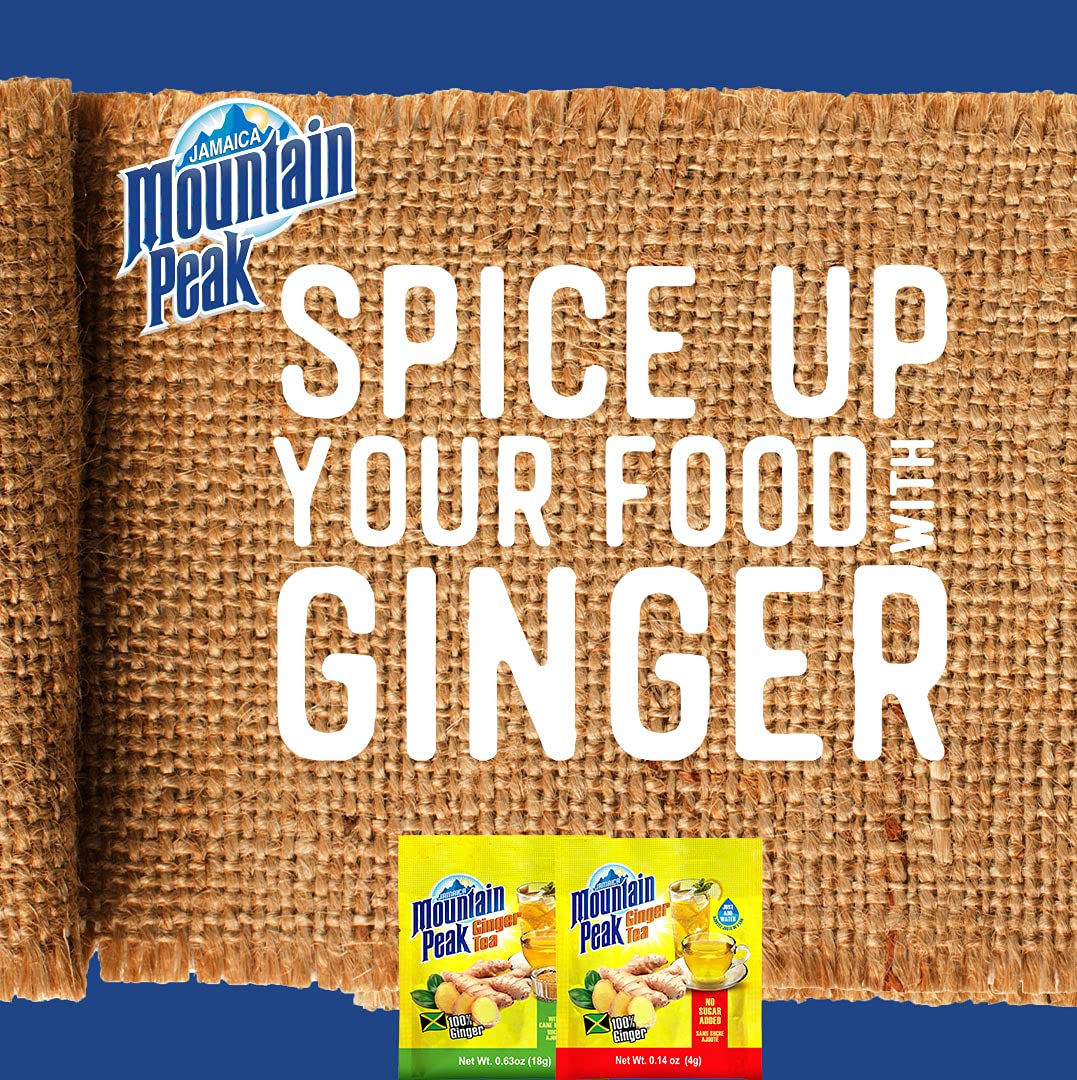 Jamaica Mountain Peak ginger root illustration highlights natural sourcing.