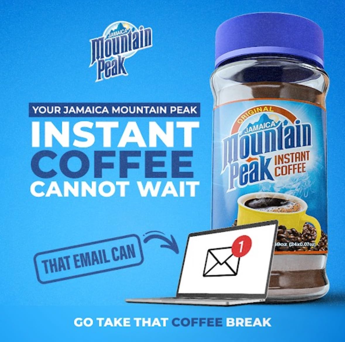 Jamaica Mountain Peak instant coffee ready in seconds.