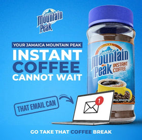 Jamaica Mountain Peak instant coffee ready in seconds.