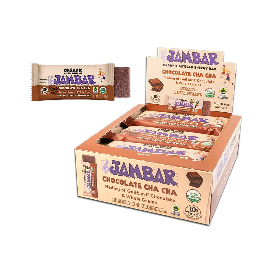 JAMBAR Chocolate Cha Cha bar pack front view for on-the-go energy