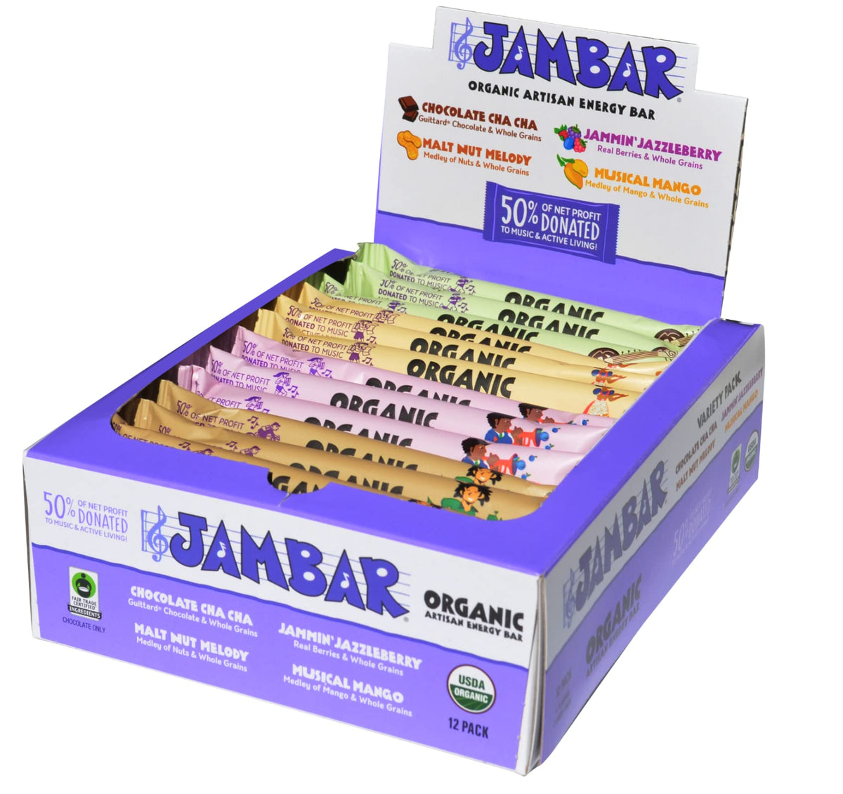 JAMBAR Organic Artisan Energy Bar variety-pack box for on-the-go snacking with premium ingredients