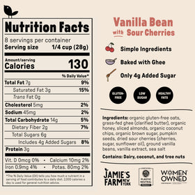 Jamie's Farm New York gluten-free granola with sour cherries supports low-sugar breakfast.