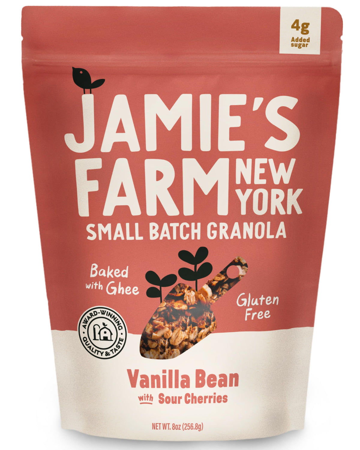 Jamie's Farm New York Vanilla Bean Granola with Sour Cherries – gluten-free, flavorful breakfast option.