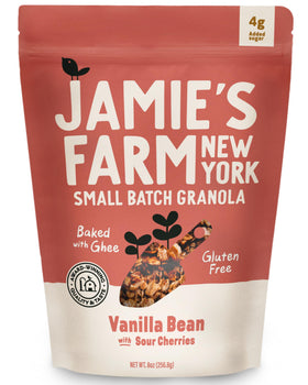 Jamie's Farm New York Vanilla Bean Granola with Sour Cherries – gluten-free, flavorful breakfast option.