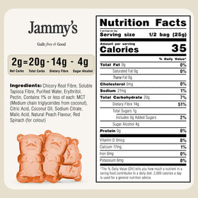 Single-serving pouch highlighting sugar-free 1g and 14g fibre.