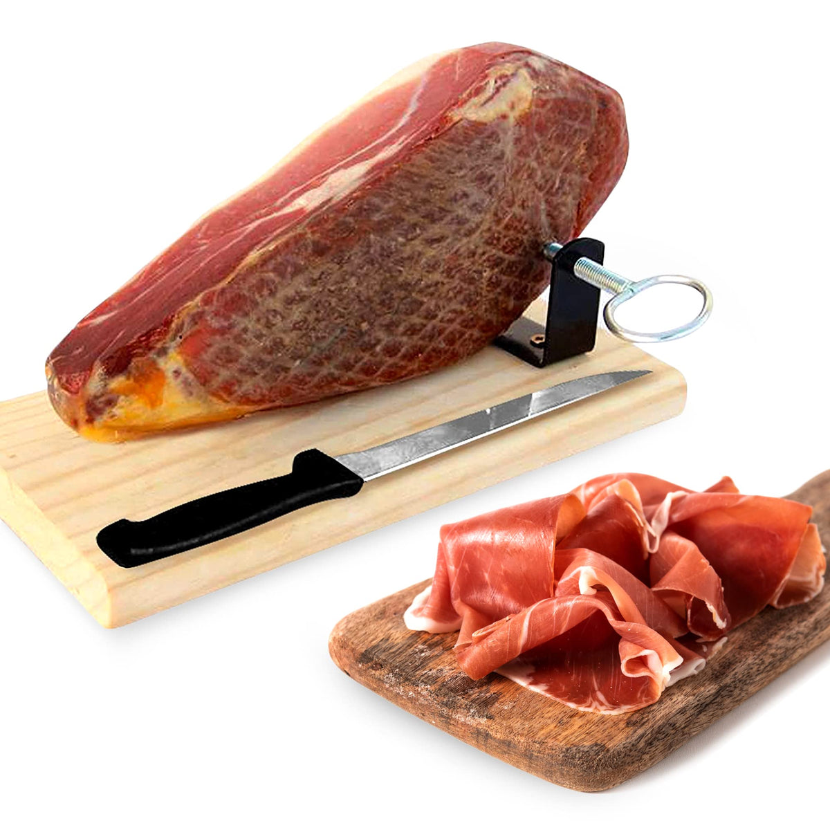 Jamonprive ham stand enabling elegant serving and precise slicing.