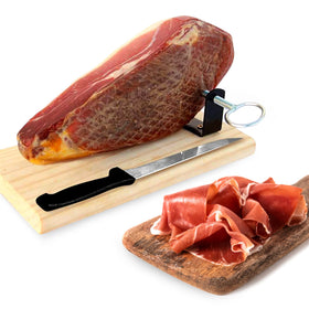 Jamonprive ham stand enabling elegant serving and precise slicing.