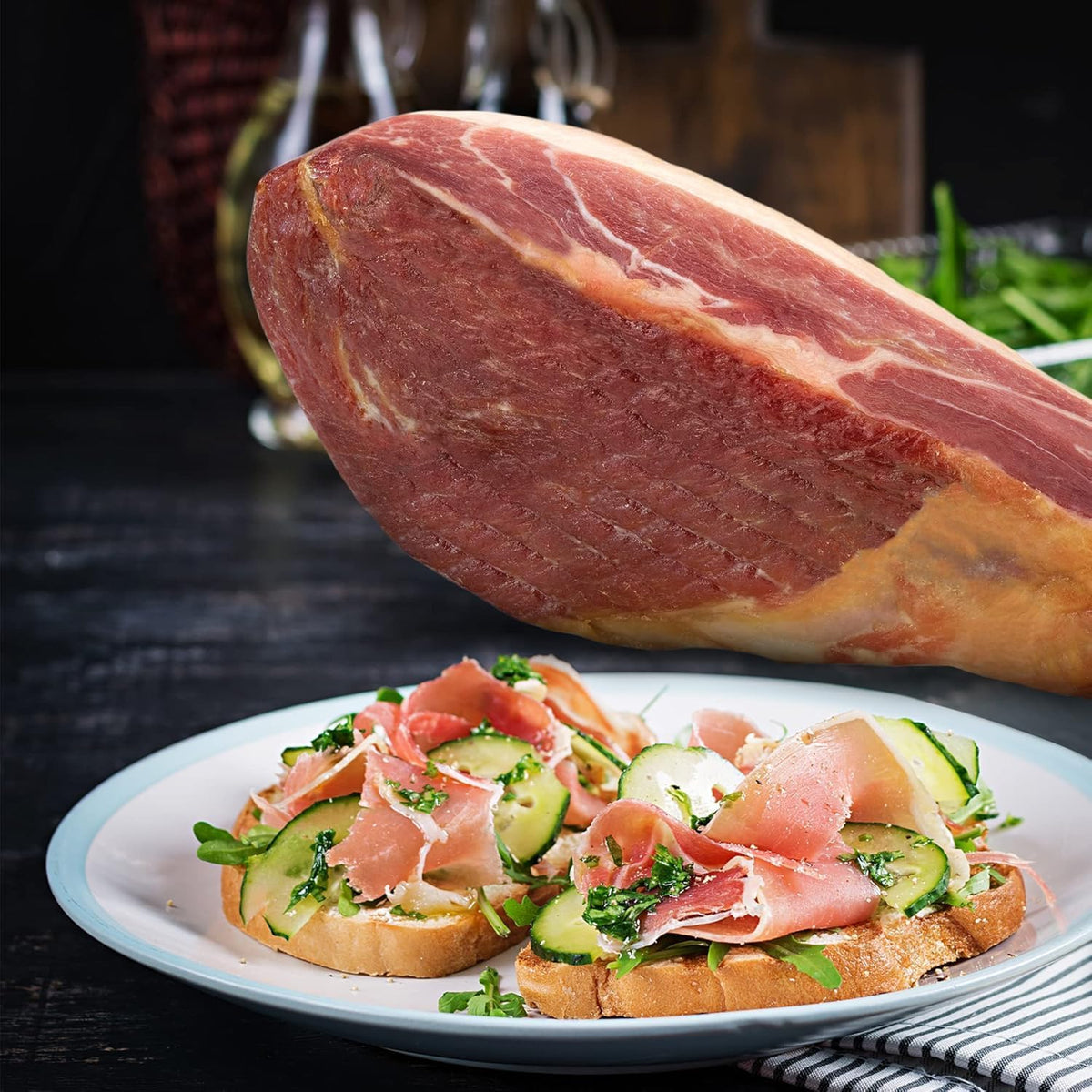 Jamonprive Serrano ham color and texture in cured slices