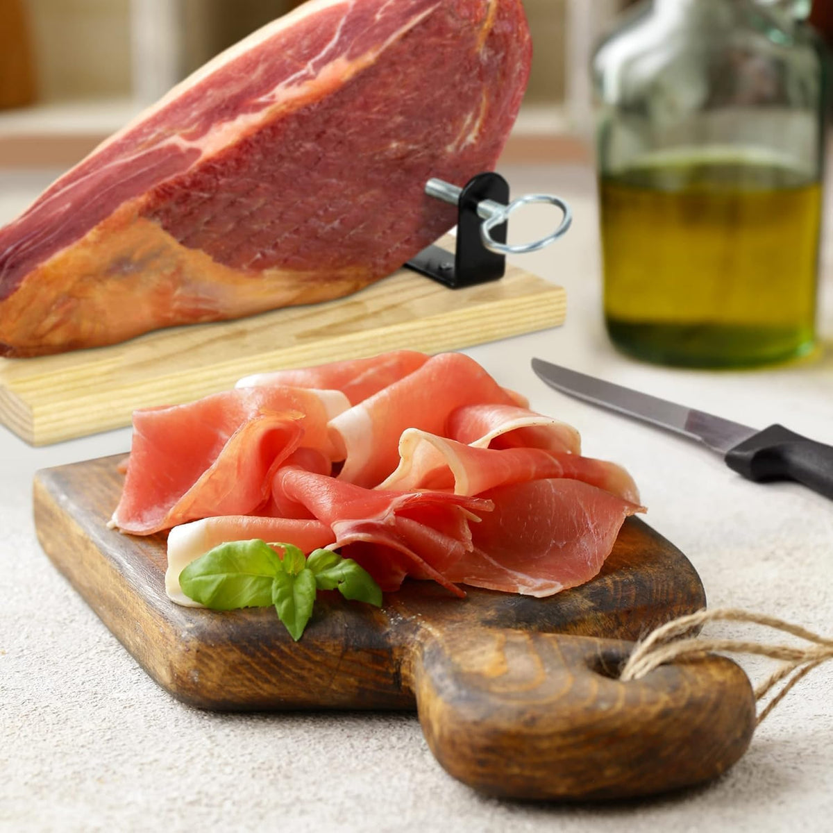 Jamonprive Serrano ham stand and knife for easy, elegant serving