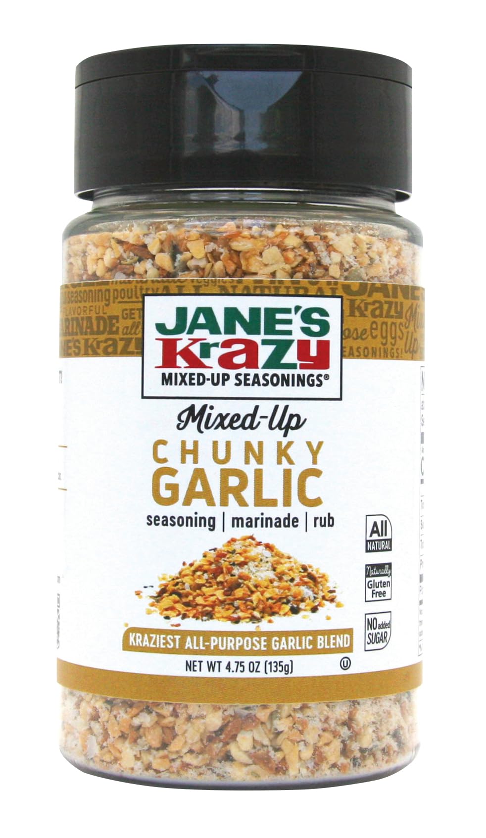Jane's Krazy Mixed-Up Garlic chunks close-up reveals real garlic flakes for rich flavor