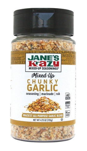 Jane's Krazy Mixed-Up Garlic chunks close-up reveals real garlic flakes for rich flavor