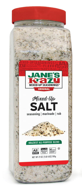 Jane's Krazy Mixed-Up Salt shaker-top closeup shows even, flavorful seasoning