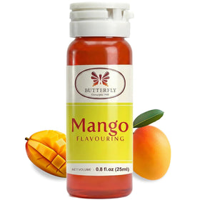 Jans Butterfly Mango Flavoring Extract label close-up highlighting authentic mango aroma