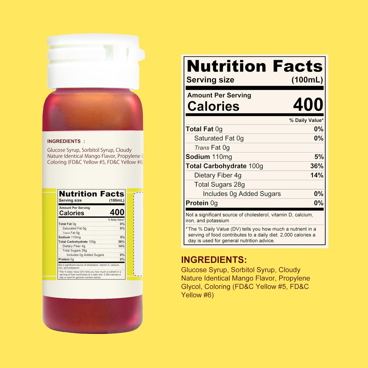 Pour shot of Jans Butterfly Mango Flavoring Extract to enhance drinks