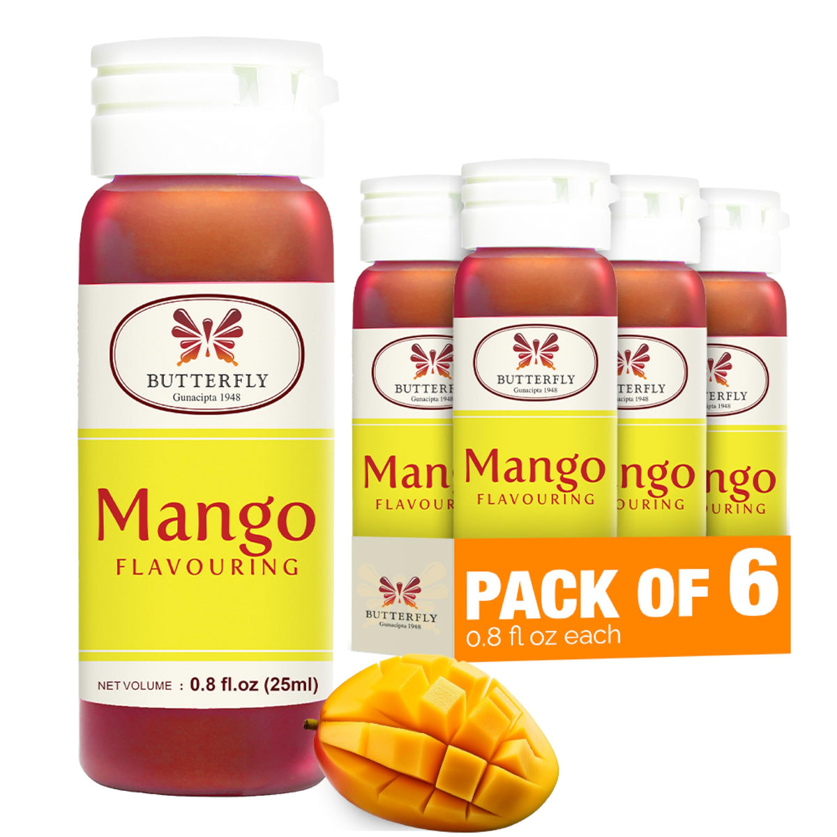 Retail shelf with Jans Butterfly Mango Flavoring Extract for quick culinary flavoring