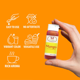 Six-pack display of Jans Butterfly Mango Flavoring Extract in a cafe