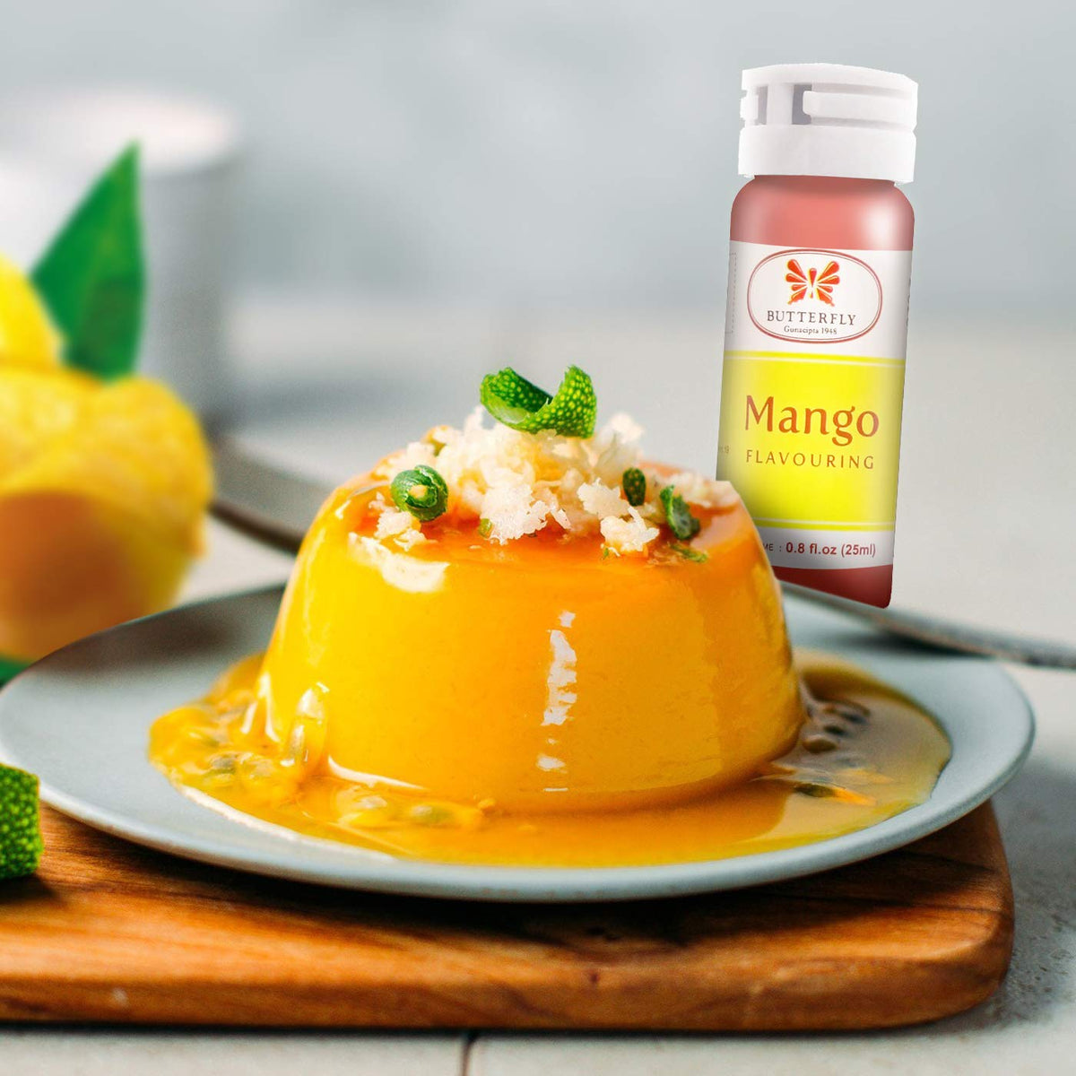 Smoothie or cocktail with Jans Butterfly Mango Flavoring Extract for tropical notes