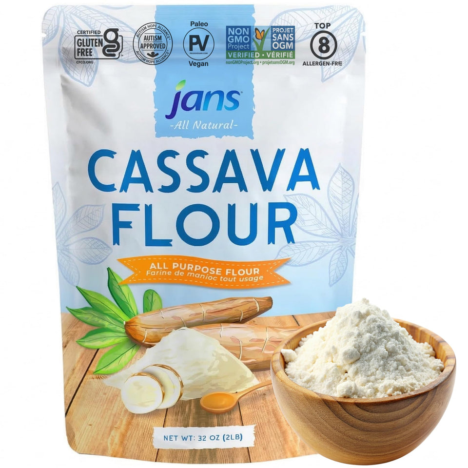 Jans Cassava Flour bag is ready for gluten-free baking.