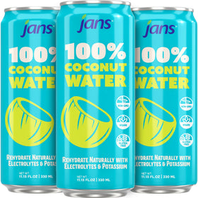 Jans coconut water can on ice for refreshing hydration