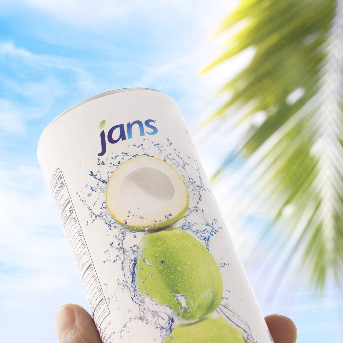Jans coconut water highlights electrolytes for on-the-go hydration and recovery.