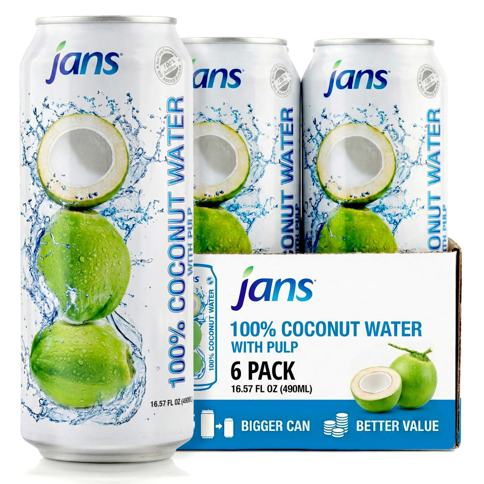 Jans coconut water with pulp in a chilled glass for refreshing hydration after workouts.