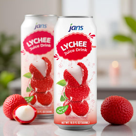 Jans Lychee Juice Drink with Pulp bulk packaging, easy pantry stocking.