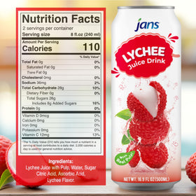 Jans Lychee Juice Drink with Pulp glass being poured, perfect for get-togethers.