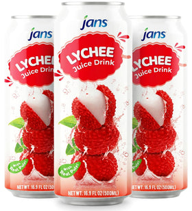 Jans Lychee Juice Drink with Pulp pulp detail, signals fruit-rich texture.
