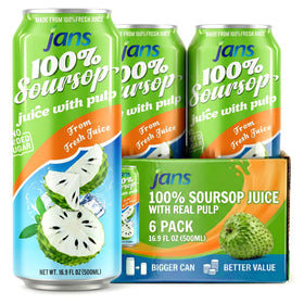 Jans Soursop Juice with Pulp bottle highlights authentic tropical flavor and pure ingredients.