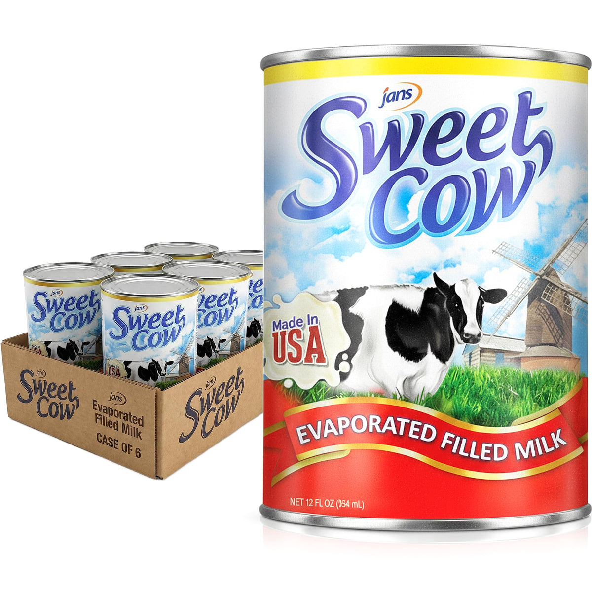 Pantry-ready Jans Sweet Cow evaporated milk stored in a cool dry place