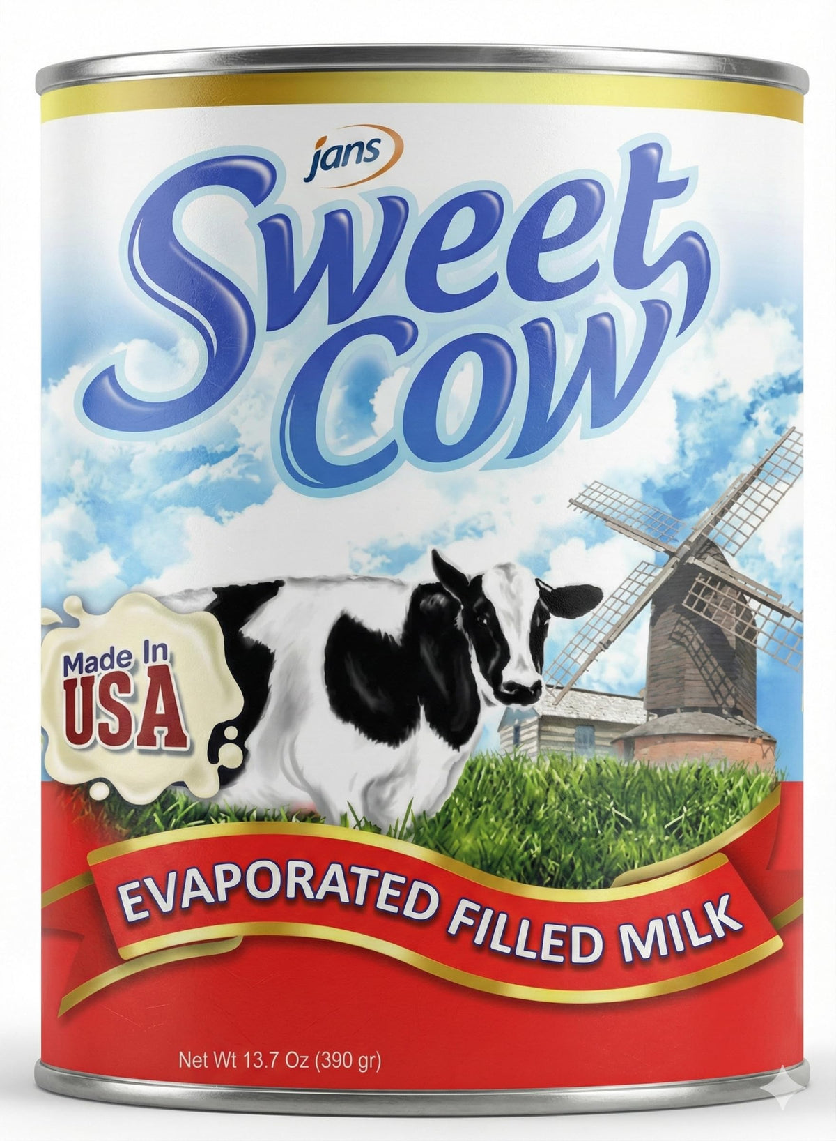 Pour Jans Sweet Cow evaporated milk into a measuring cup for creamy recipes