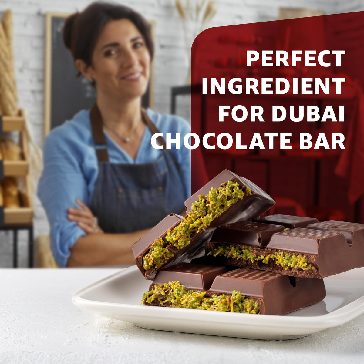 Jargust Dubai Chocolate Bar setup using shredded kataifi for textures