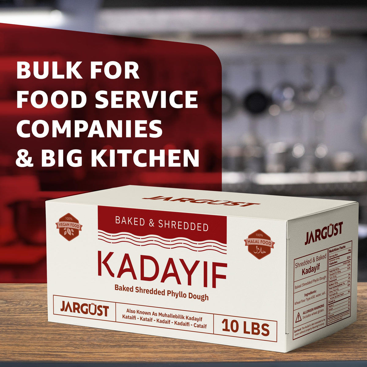 Toasted kataifi by Jargust delivers crisp texture and a rich golden color.