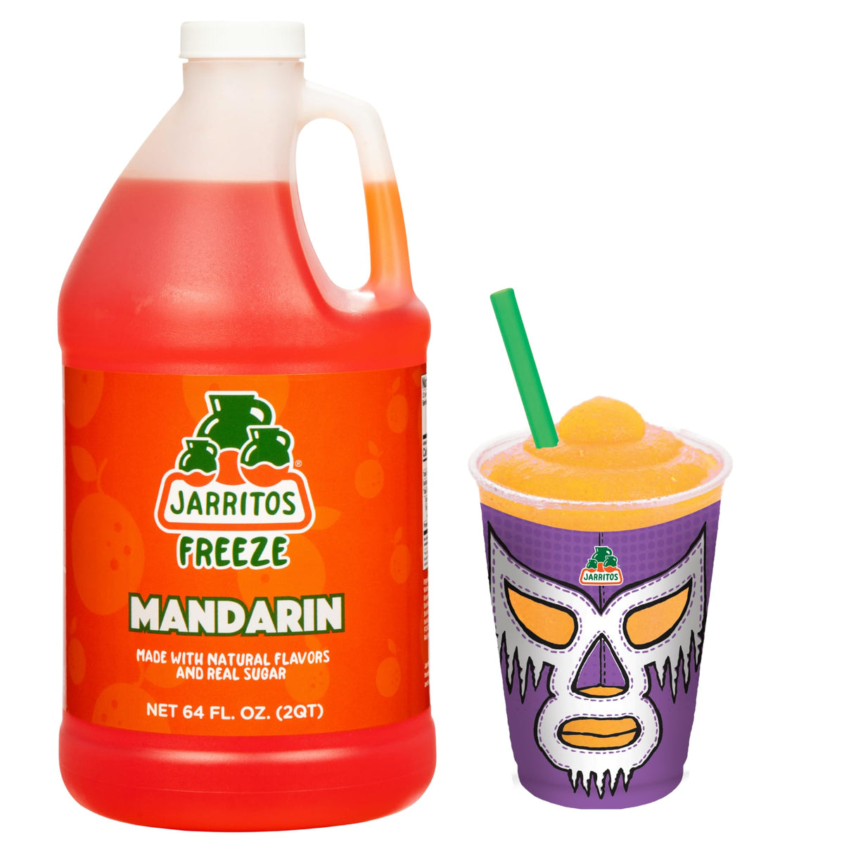 Jarritos Freeze Mandarin bottle pour highlights tangy citrus flavor for refreshing frozen slushies