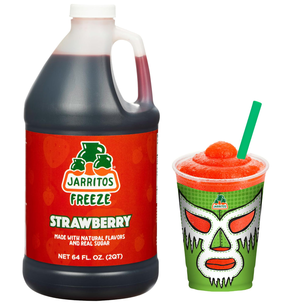 Jarritos Freeze Strawberry bottle pouring, ideal for vibrant frozen slushies and granitas