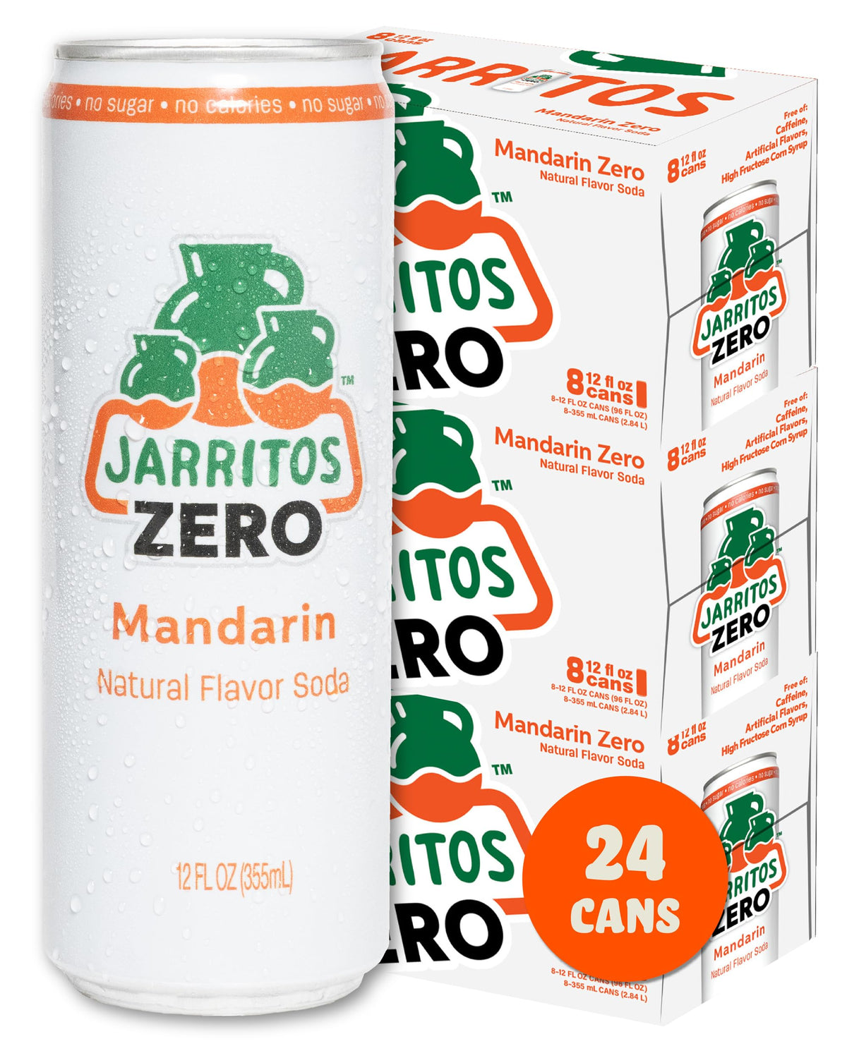Jarritos Mandarin ZERO Sugar 24-pack cans, refreshing sugar-free citrus flavor for gatherings.