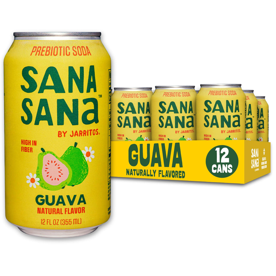 Jarritos Sana Sana Guava can, fruity prebiotic sip with fiber for everyday refreshment