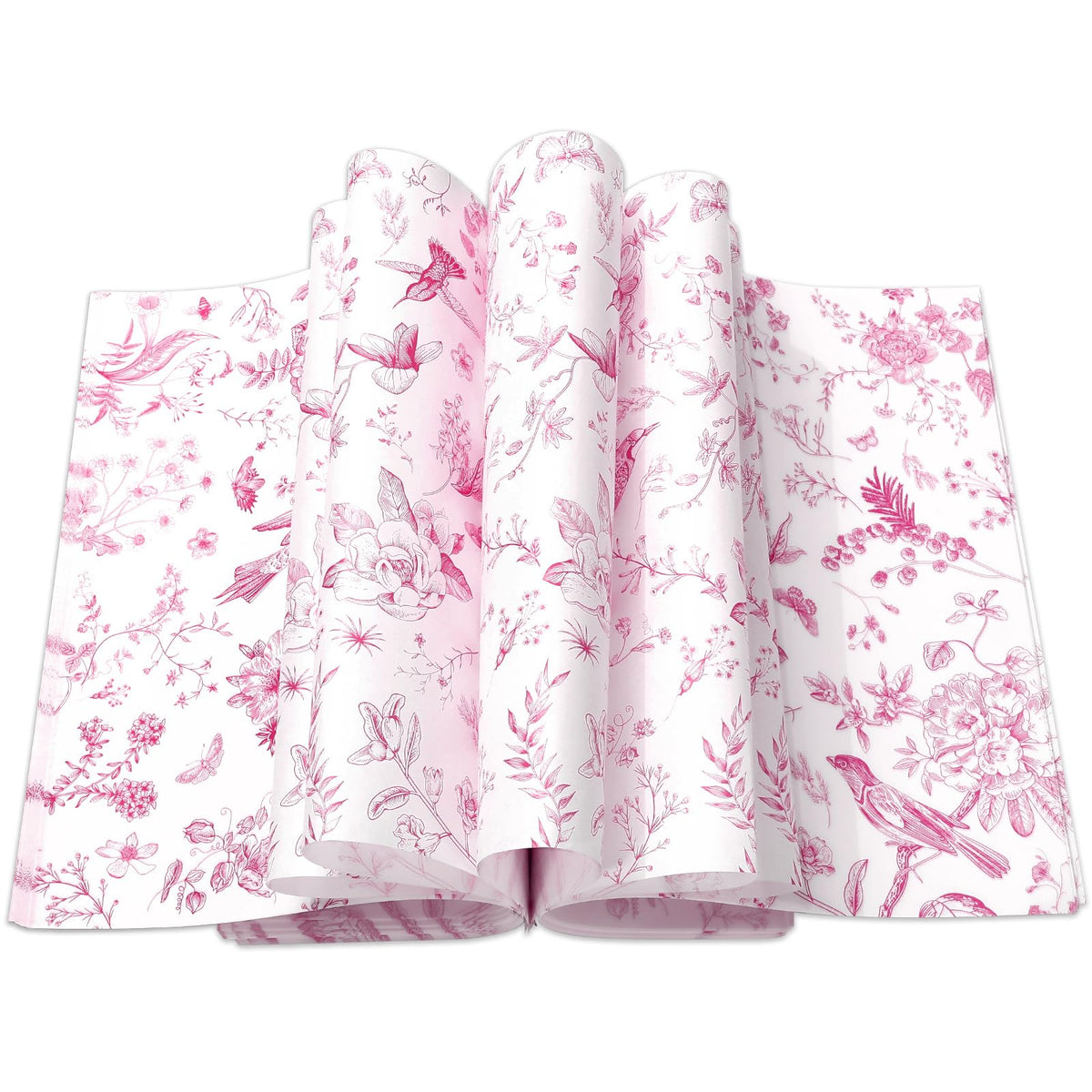 JarThenaAMCS pink floral chinoiserie wax paper with bird motif, ideal for stylish food wrapping